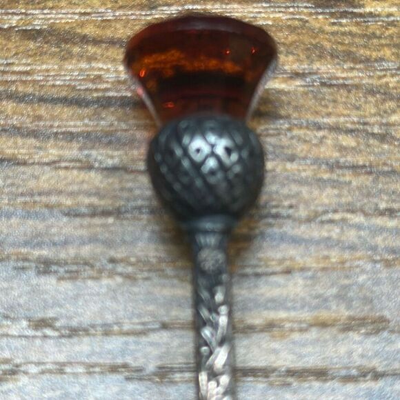 Sugar SPOON Silverplate Vintage EXQUISITE EPNS AMBER crystal PINEAPPLE TOP mini - Picture 2 of 8
